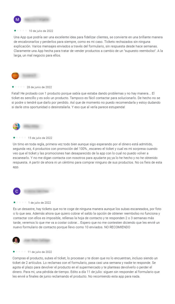 Opiniones negativas de la app La Cuponera