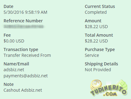 Mi tercer pago en Adsbiz pago-adsbiz