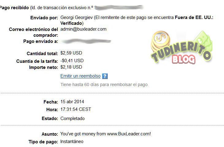 Comprobante de un pago de Buxleader pago-buxleader