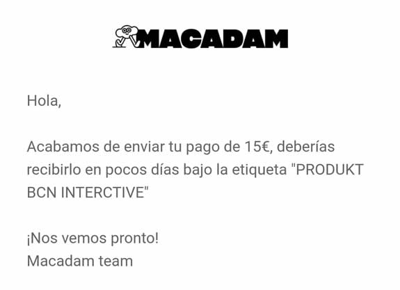 Mensaje de pago enviado