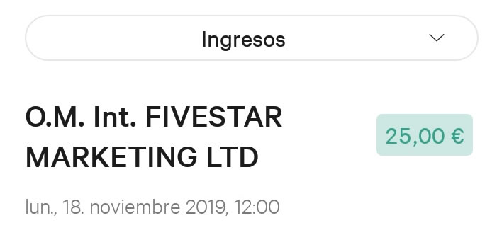 Prueba de pago Fivestar pago fivestar