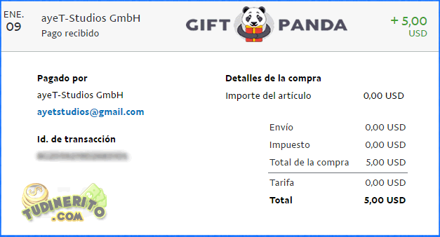 Pago enero Giftpanda pago