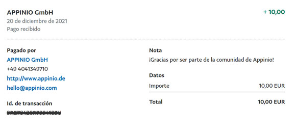 Pago de paypal (10€)