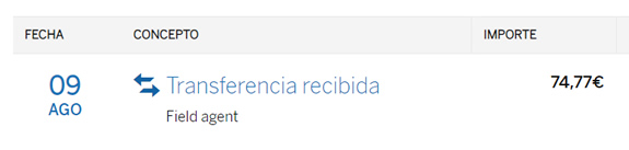 Pago recibido en el banco