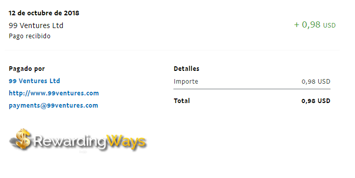 Comprobante del pago de Rewarding Ways Comprobante