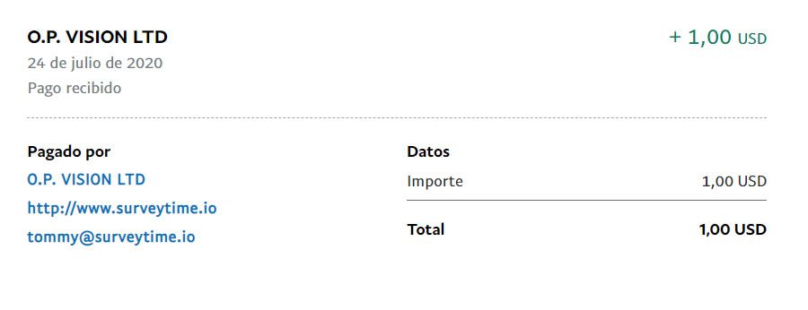 Prueba de pago de Survey Time Survey Time pago