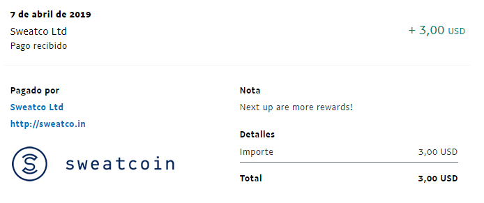Prueba de pago Sweatcoin prueba de pago Sweatcoin