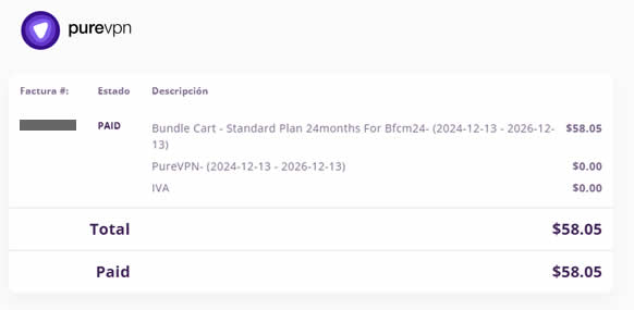 Pago por la suscripci&oacute;n del VPN