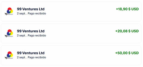 Paypal recibido de 99 Ventures Ltd