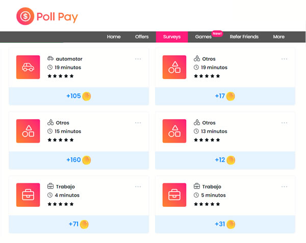 Ejemplo de cuánto paga Poll Pay por cada encuesta