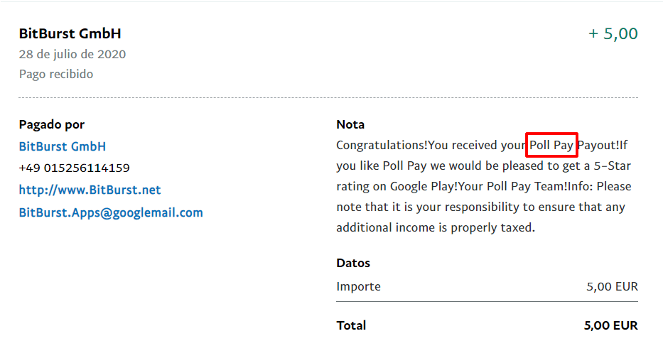 Pago de 5$ en PollPay 5$