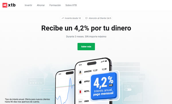 Así es la portada de la plataforma XTB