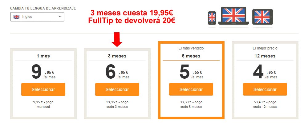 Haz clic para agrandar la tabla de precios de Babbel Precios