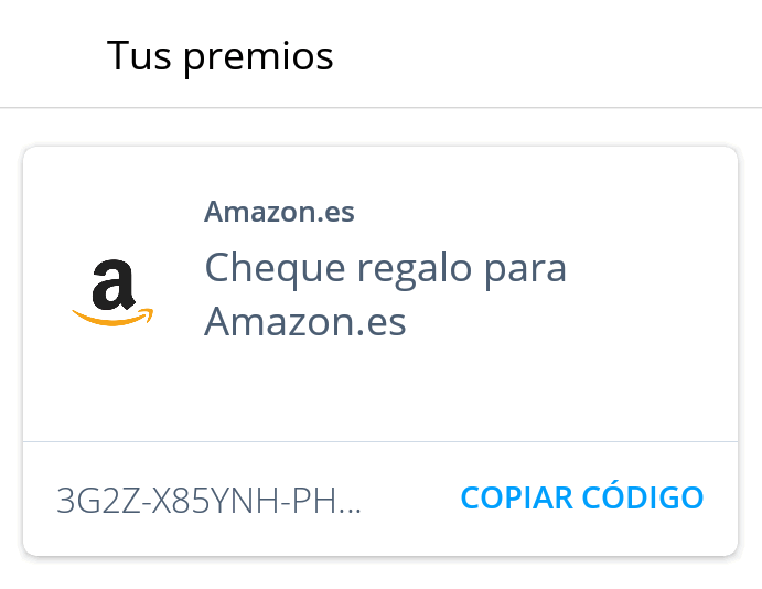 Ejemplo de una gift card premio amazon