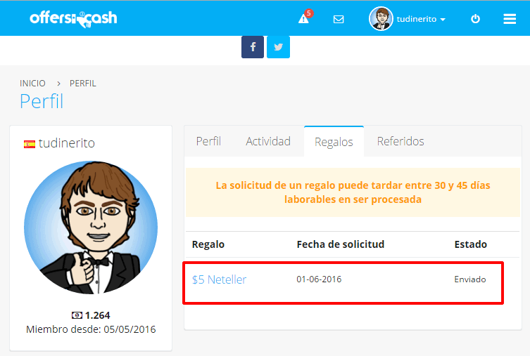 Premio enviado en Offers2Cash premio-enviado