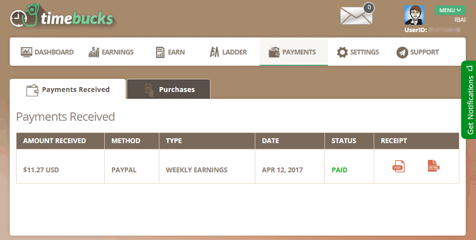 Comprobante TimeBucks