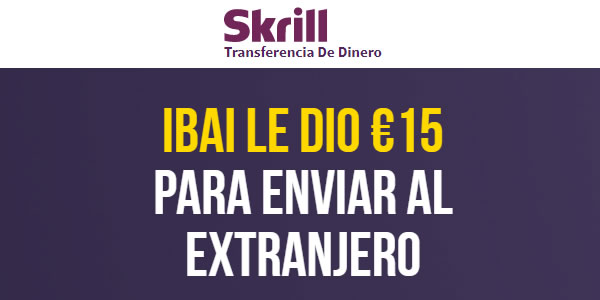 Invitación para 15€ de descuento en una transferencia a través de Skrill 15€