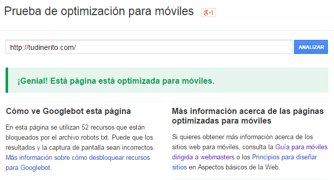 ¡Genial! Está página está optimizada para móviles prueba de optimización