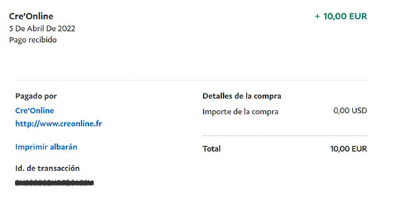 Prueba de pago de 10 euros