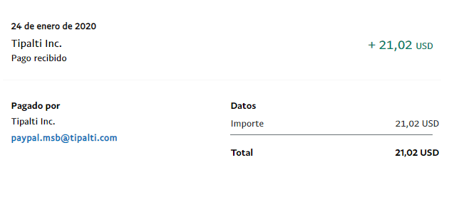 Prueba de pago Tipalti pago Tipalti