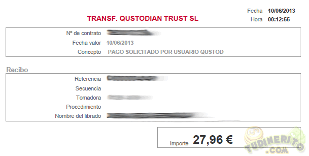 Pago de Qustodian por transferencia bancaria