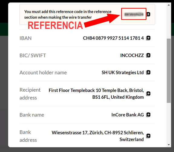 Detalles para hacer la transferencia