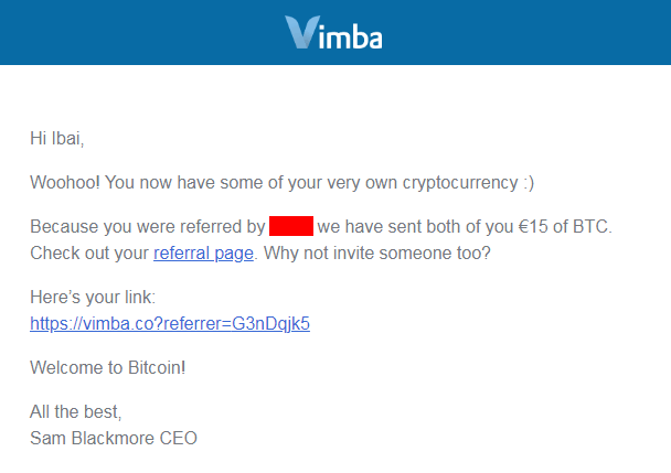 Mensaje indicando que los 15€ de regalo ya han sido abonados 15€