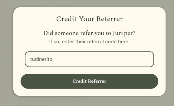 Código de referidos en Juniper