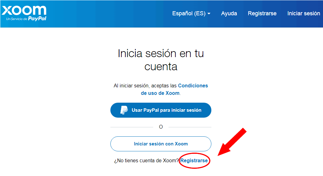 Registrarse en Xoom registrarse