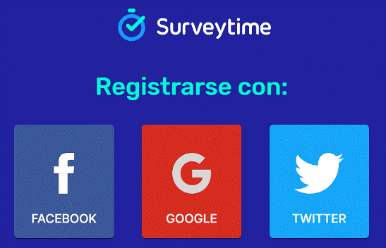 Opciones para registrarse en Survey Time Registro