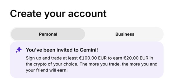 Registro con premio en el exchange Gemini
