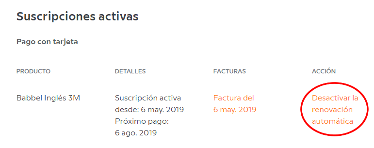 Desactiva la renovacion automática renovacion