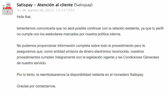 Respuesta Satispay