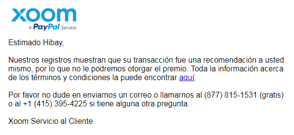 Respuesta Xoom respuesta