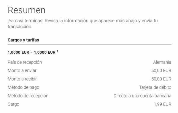 Resumen de la transferencia