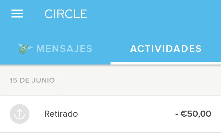 Fecha del retiro en la app Circle Dinero retirado