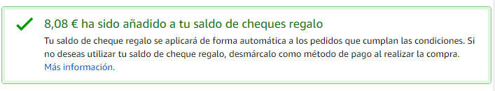Saldo añadido a mi cuenta de Amazon Saldo añadido