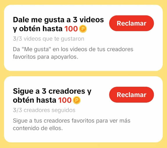 Tareas completadas en TikTok Lite