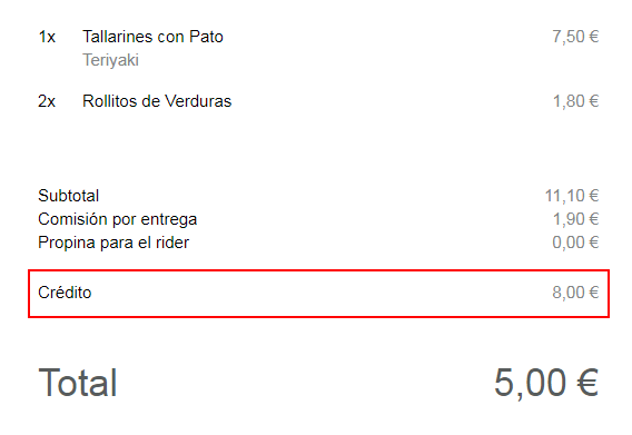 Mi primera compra con el descuento de 8€ ticket deliveroo