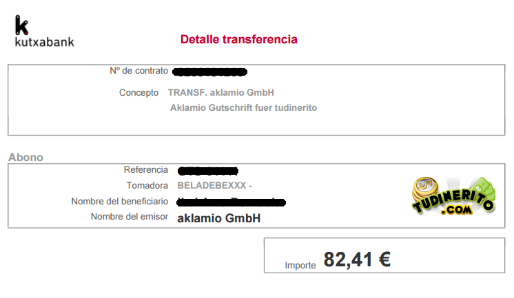 Imagen del extracto bancario transferencia