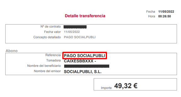 Transferencia recibida de 50€
