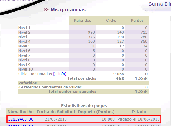 Mi &uacute;ltimo pago en Sumaclicks