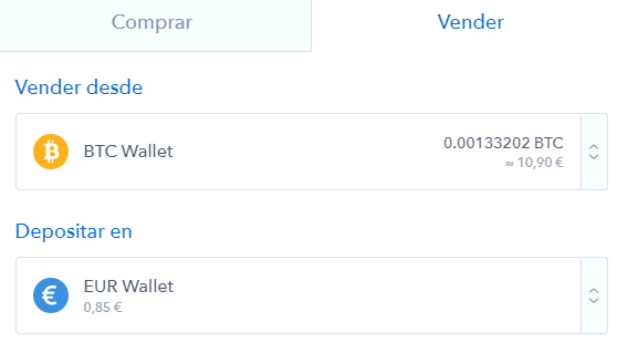 Vender desde BTC y depositar en EUR vender bitcoins