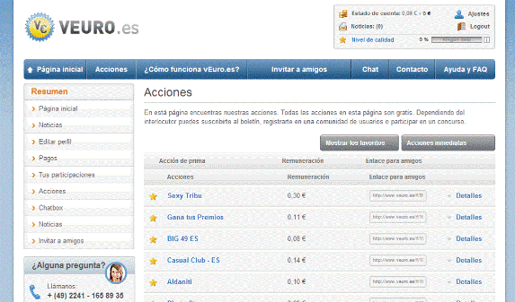 vEuro.es Acciones para ganar dinero en vEuro