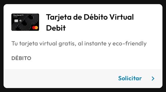 Tarjeta de d&eacute;bito virtual gratis en Openbank