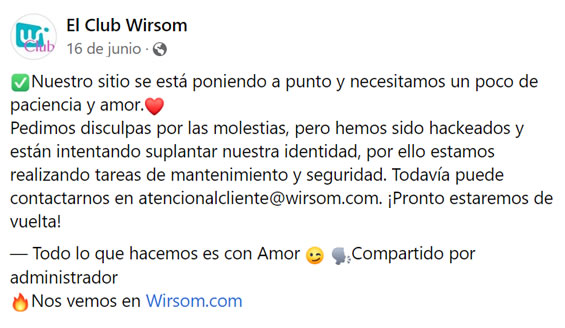 Comunicado del hackeo