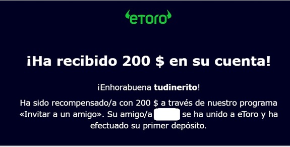 200 d&oacute;lares ganados en eToro