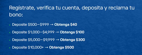 Bonos disponibles en funci&oacute;n del deposito