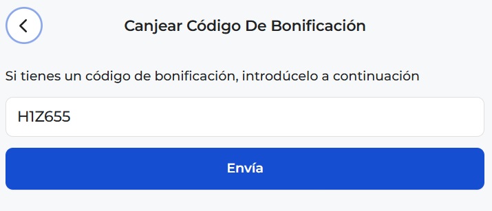 Canjear código de bonificación