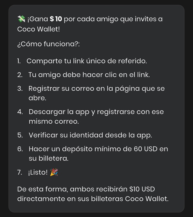 Condiciones de la promo de Coco Wallet